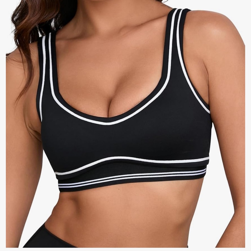 Black Sports Bra with White Accents